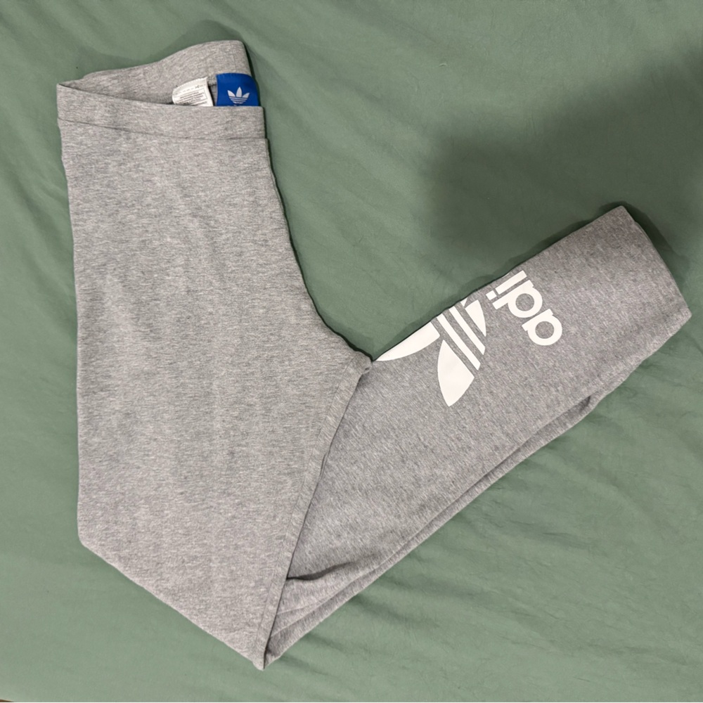 Adidas Gray Cotton Leggings White Logo Size S